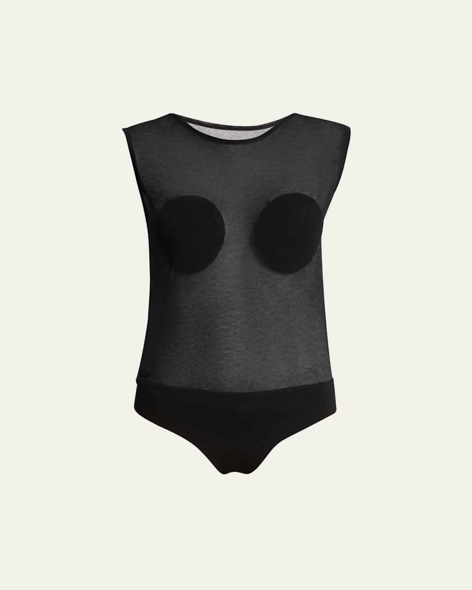 Platano Cap-Sleeve Sheer Bodysuit